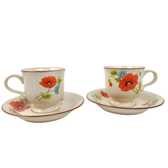 Mikasa Other - Set 2 Vintage Mikasa Japan Style Manor POPPY PARADE Mug Cups & Saucers c1977-79